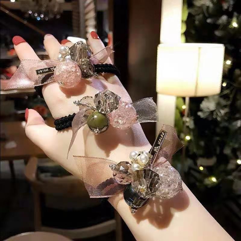 Crystal Ball Round Bead Leather Band Hair Ring New Korean Style Internet-famous Hair Accessories Headwear Hair Ribbon Bracelet Dual-purpose Hair Rope Crystal Ball Round Bead Leather Band Hair Ring New Korean Style Internet-famous Hair Accessories Headwear Hair Ribbon Bracelet Dual-purpose Hair Rope