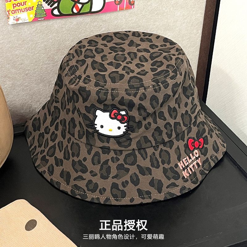 三丽鸥2025新款HelloKitty帽子渔夫帽女显脸小盆帽豹纹鸭舌帽可爱|undefined