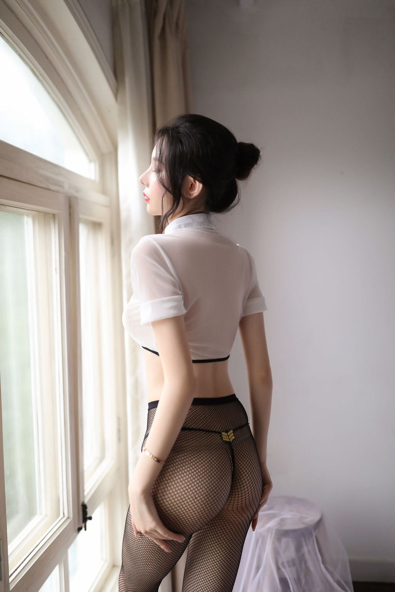 Policewoman Roleplay Jumpsuit Costume with Fishnet Tights, One Size Polyester — detail image 17