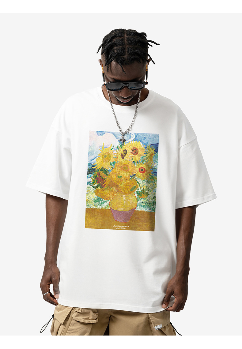 Mode américaine peinture à l'huile à manches courtes t-shirt hommes demi manches coton ample oversize Couple costume T-shirt_voghion.com
