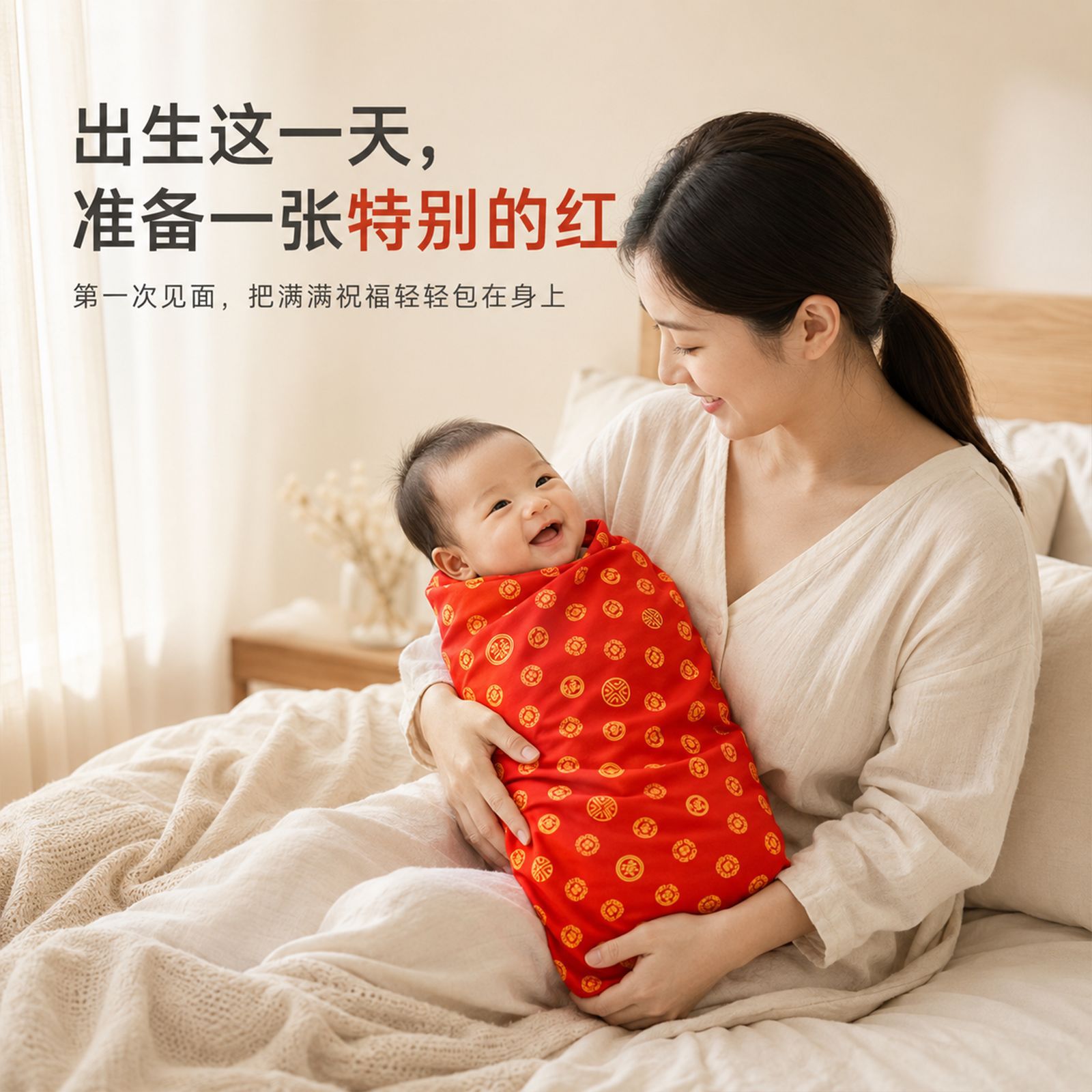 Newborn Baby Delivery Room Red Baifu Bag Single Newborn Baby Cotton Red Bag Towel Newborn Baby Wrap