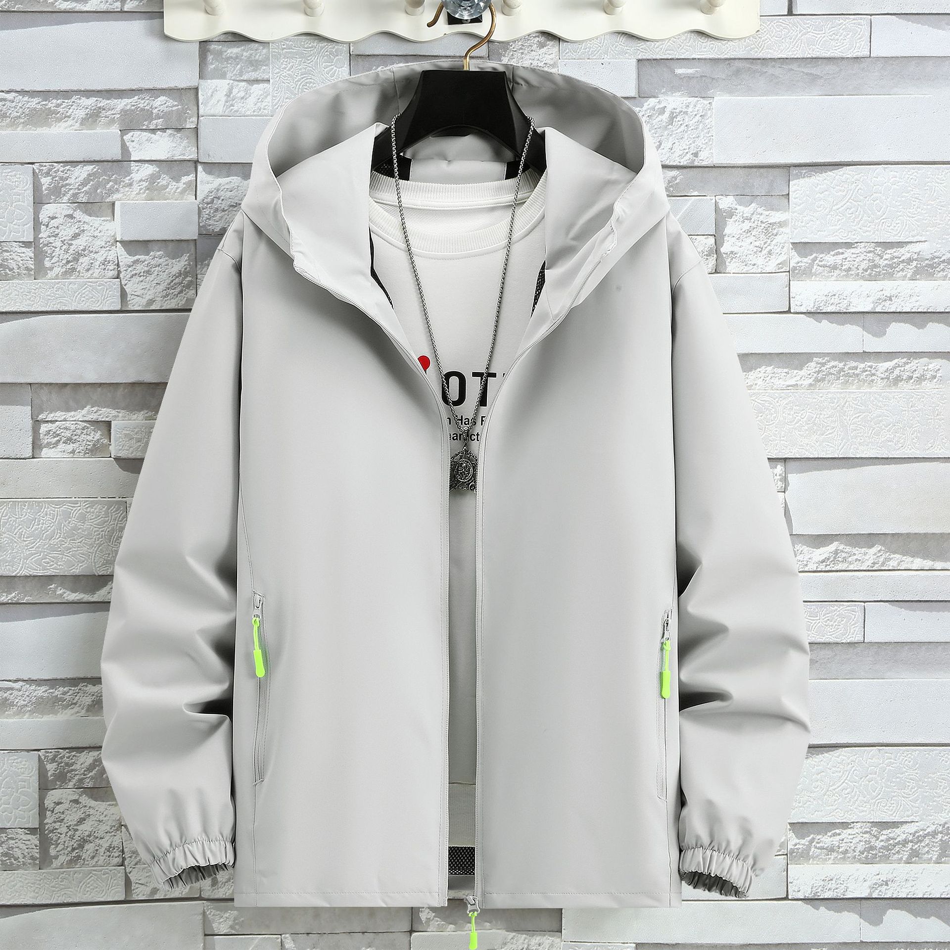 Mesh-Lined Jacket Autumn Men's Solid Color Outdoor Cycling Hooded Breathable Windproof Jacket Plus Size Top