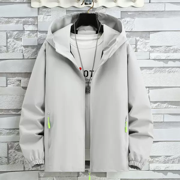 Mesh-Lined Jacket Autumn Men's Solid Color Outdoor Cycling Hooded Breathable Windproof Jacket Plus Size Top