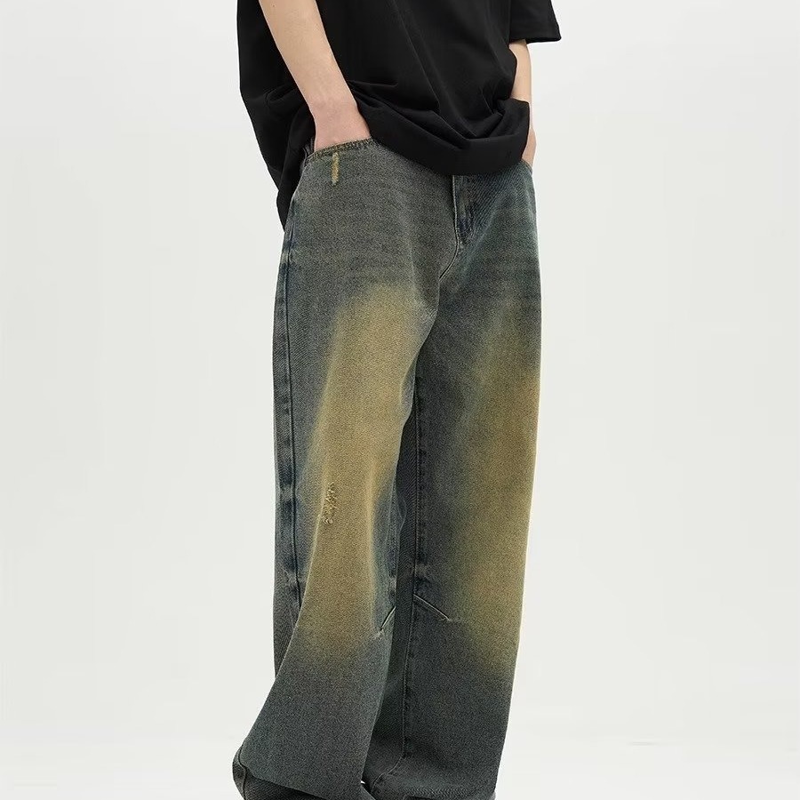 American Street retro wide-leg jeans marca de moda todo partido suelto recto fregona pantalones casuales hombres de moda