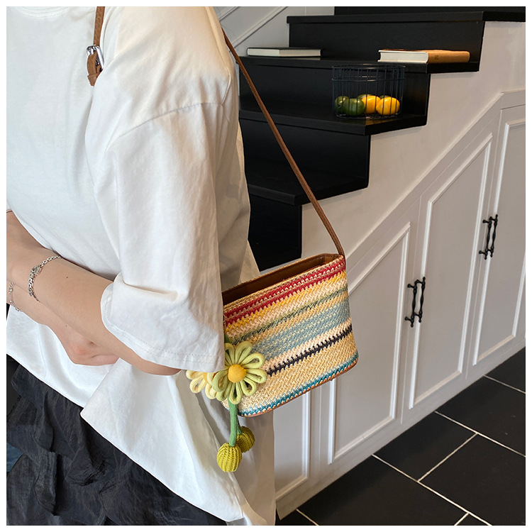Fashionable small bag for women: New Summer 2025 colorful woven bucket bag, crossbody bag, vacation small single-shoulder bag undefined