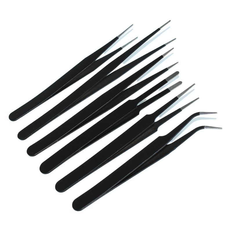 Pinzas negras pinzas antiestáticas de acero Inoxidable puntiagudas codo Romo clip de metal Nido de Pájaro clip de recogida de pelo Nie Zi