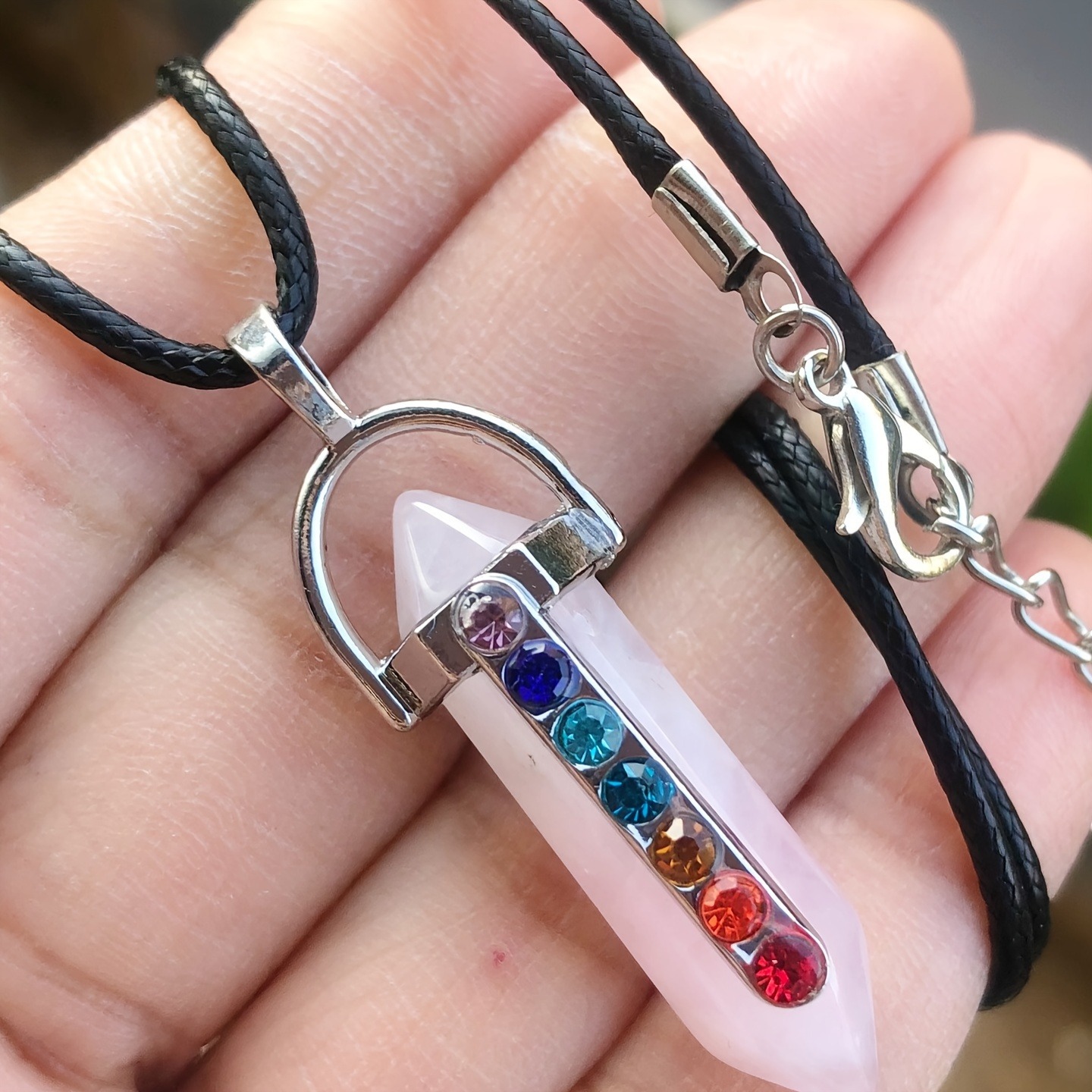 Unisex Gender Inlay Design Casual Retro Geometric Zircon Natural Stone Leather Rope Wholesale Pendant Necklace