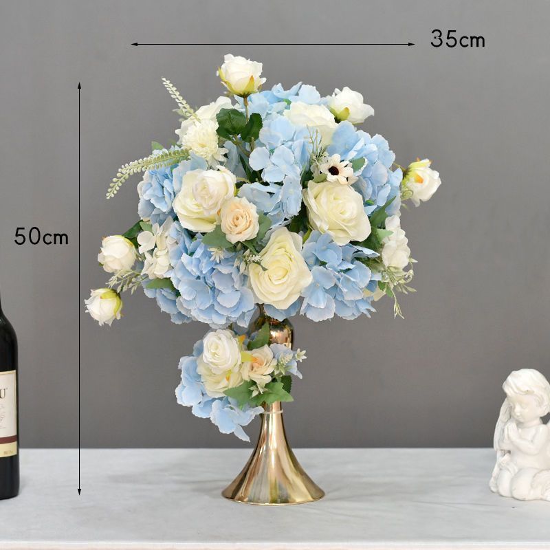 파란 나팔 황금 꽃 그릇