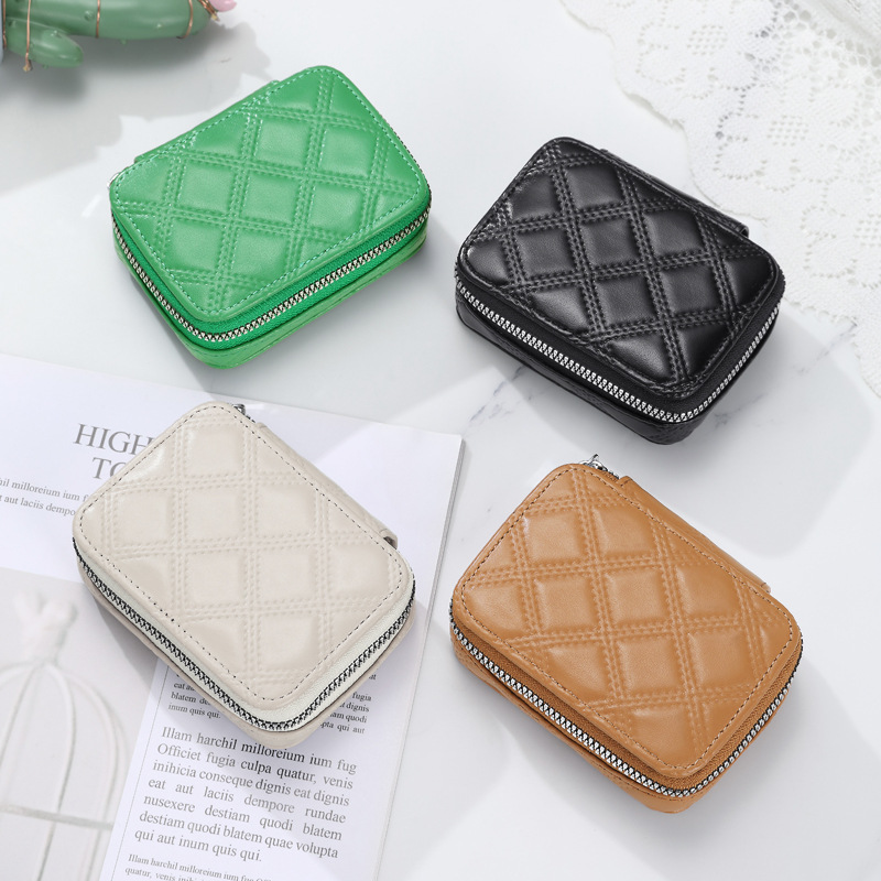 Cross-border hot-selling new minimalist and exquisite retro diamond pattern lipstick bag with mirror, multi-functional storage, wholesale from manufacturer.