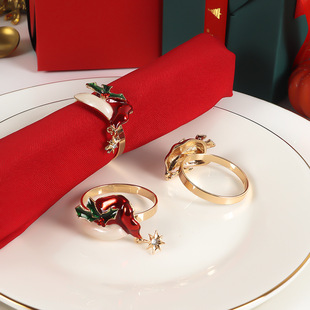 Amazon new Christmas napkin buckle drop oil Christmas hat napkin ring hotel party decoration Golden napkin ring