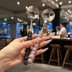 新しいハイエンドの軽い高級パール模造セラミックハンドルステンレス鋼インハイエンドの絶妙な小さなスプーン食事スプーン