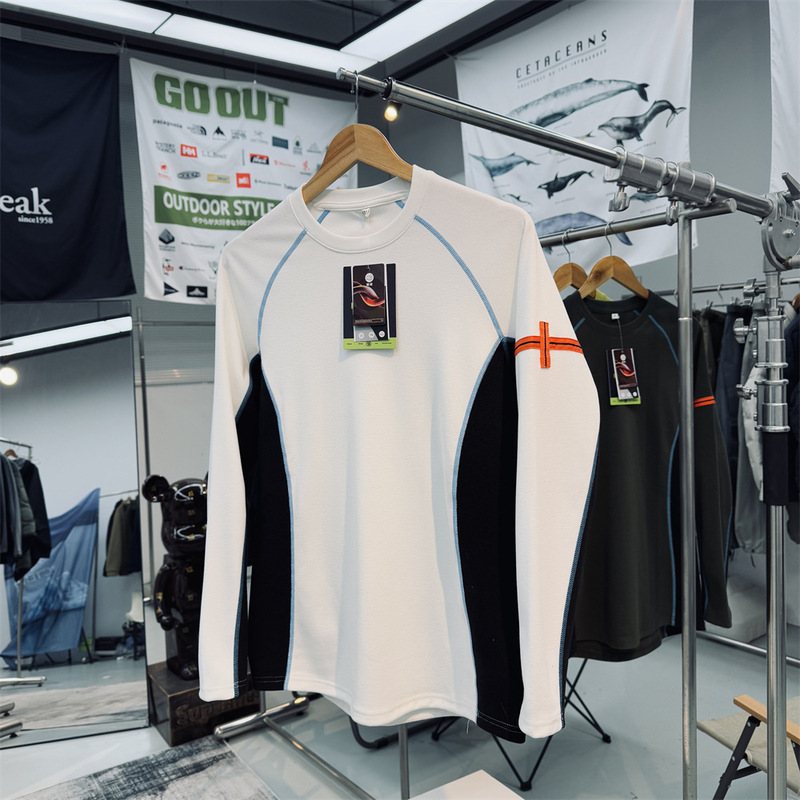 Replacement! Four-Way Stretch Velvet Technology Warm Velvet Unisex Contrasting Color Stitching Outdoor Base Layer Fleece Sweatshirt