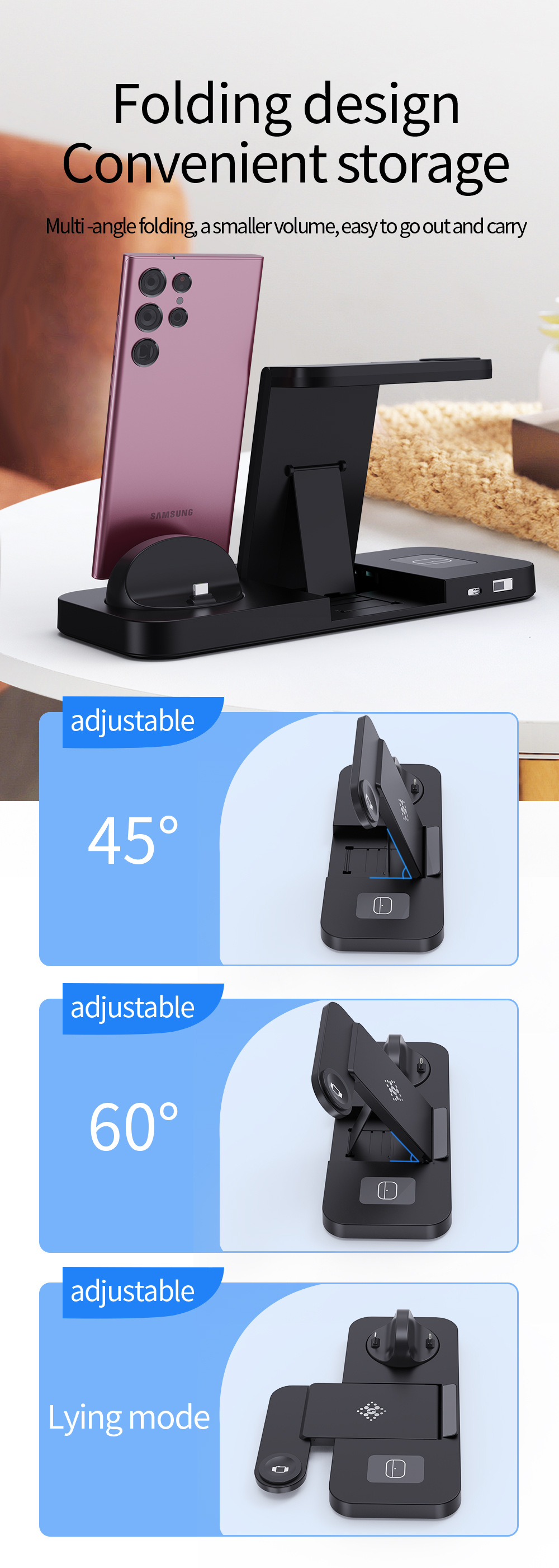 Title 3, Folding Six-in-One Wireless Charging Stand Char...