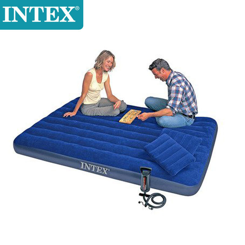 Authentic INTEX64765 flocking double inflatable bed with manual pump double pillow