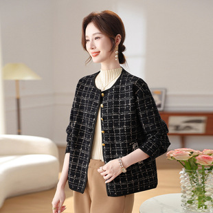 Middle-aged mother spring short coat western style clothes 2025 new middle-aged and elderly women's clothing small fragrant style sweater