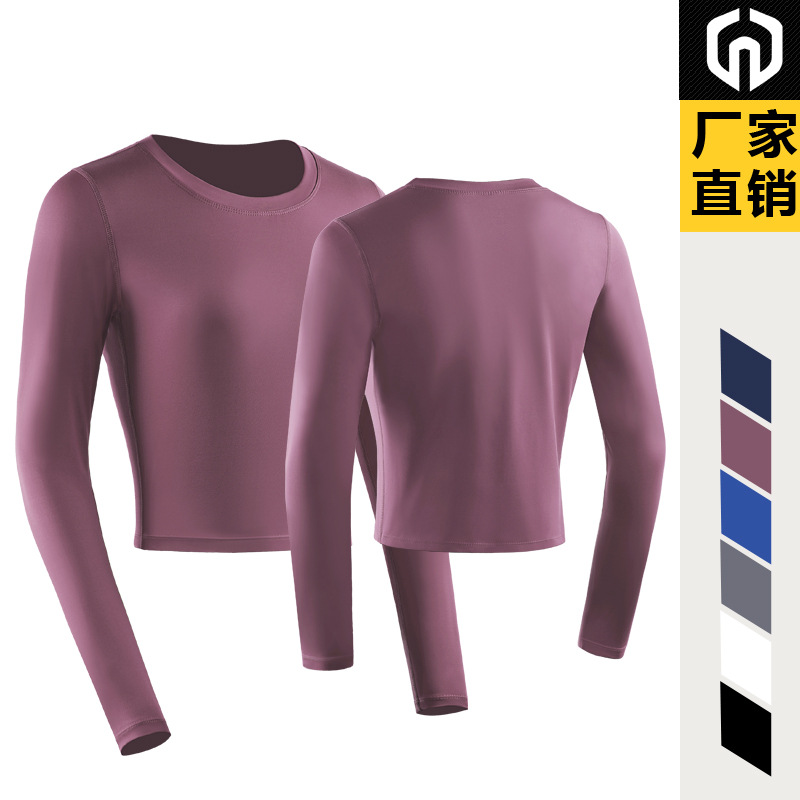 Casual de manga larga de fitness deportes de alta elasticidad de secado rápido medias expuestas ombligo de las mujeres al aire libre correr yoga deportes slim fit ropa