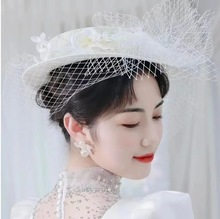 新款复古港风手工烫花礼帽婚纱影楼礼服帽子配饰批发