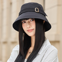 韩版春秋新款帽子女高级感金属扣大头围渔夫帽纯色百搭防晒遮阳帽