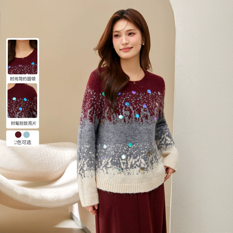 [Ретро дизайн блестки дикие нишевые свитера] Funny Show большой размер женский толстый мм весенний новый