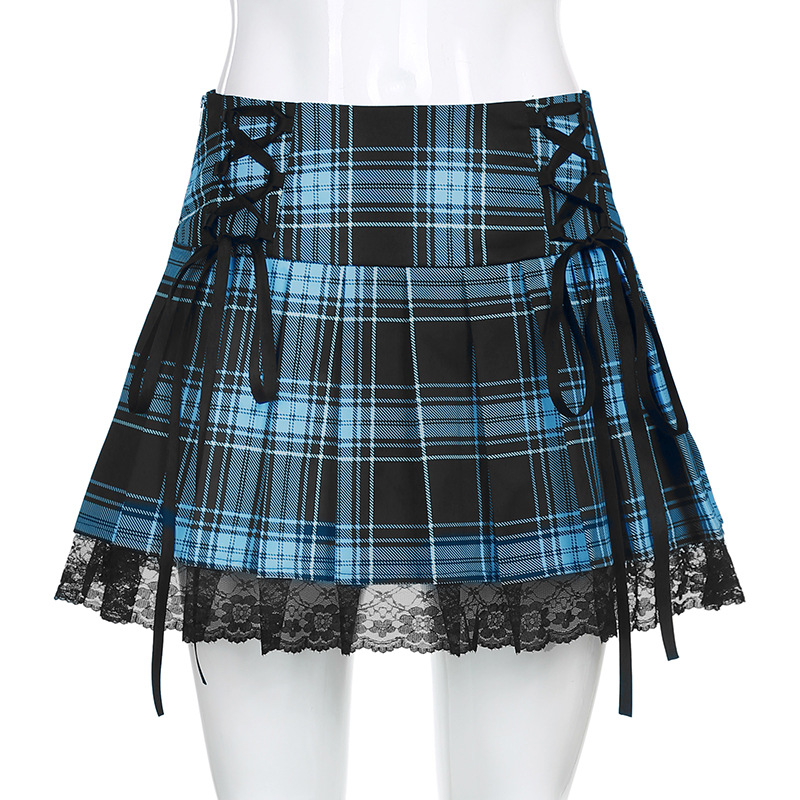 Lace Cross-Tie Pleated Skirt NSSSN75224