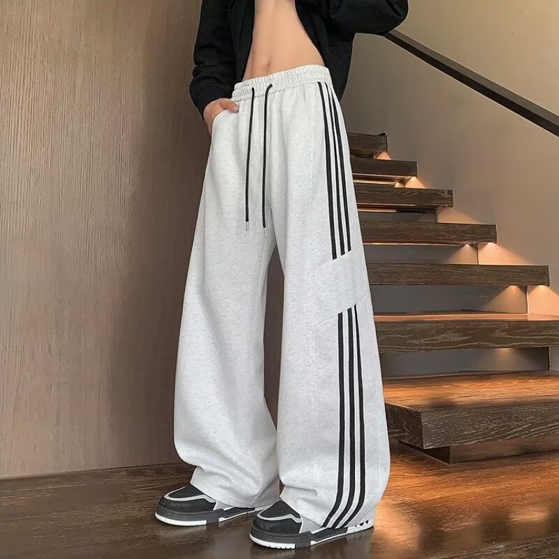 外贸新款美式卫裤男休闲男条纹裤子男士青少年百搭宽松直筒运动裤|undefined