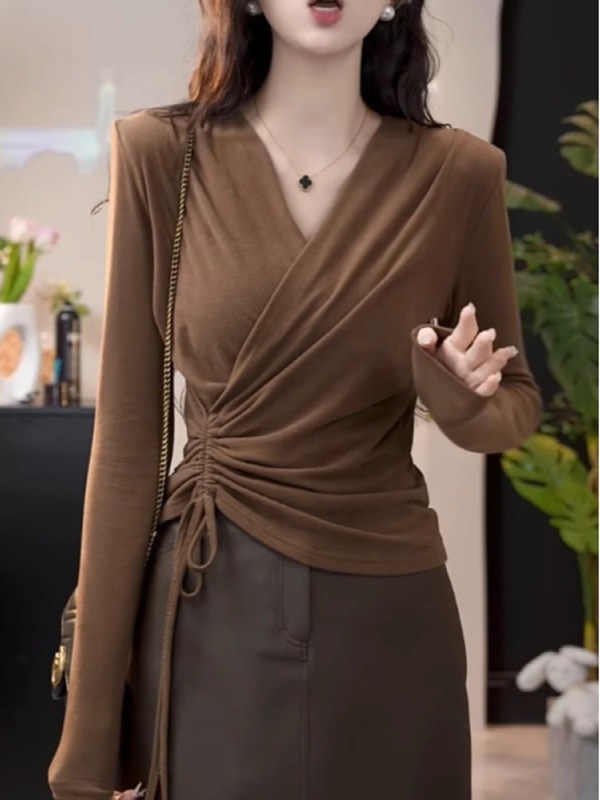 高级美拉德长袖t恤2025年初秋季大码胖mm收腰显瘦内搭打底衫上衣|undefined