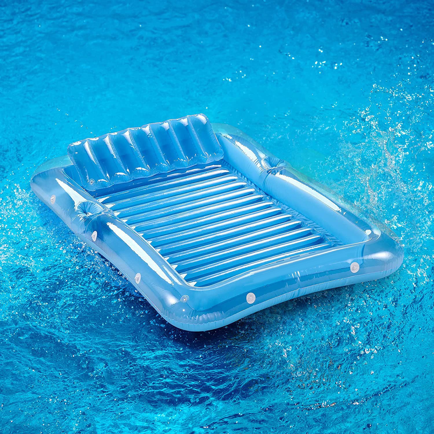 跨境新款PVC充气水上双人浮床户外泳池浮床躺椅沙滩水床网纱浮床浮排详情4