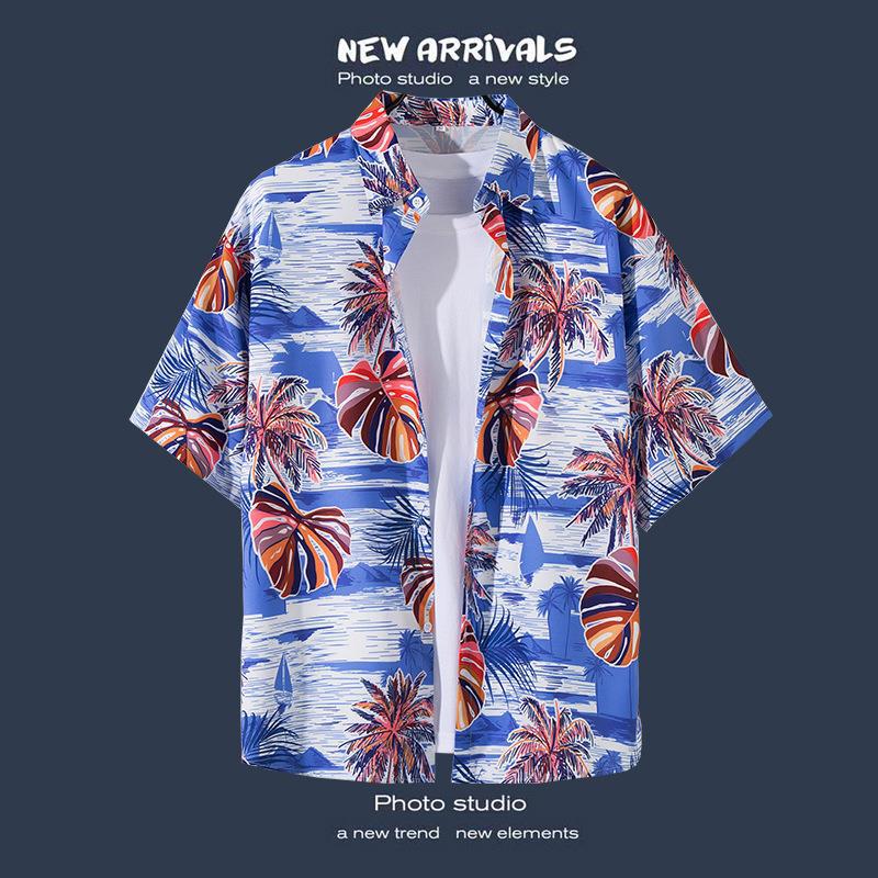 Camisas de manga corta estilo Hong Kong para hombres y mujeres, camisas florales de manga tres cuartos holgadas y delgadas de verano para playa hawaiana