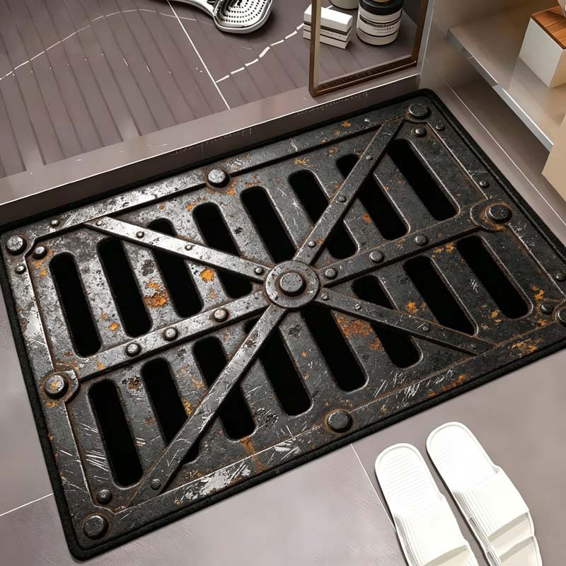 Cross-border Amazon 3D Visual Metal Grid Diatom Mud Floor Mat for Bathroom and Toilet, Water Absorbent, Non-Slip, Quick-Drying Foot Mat