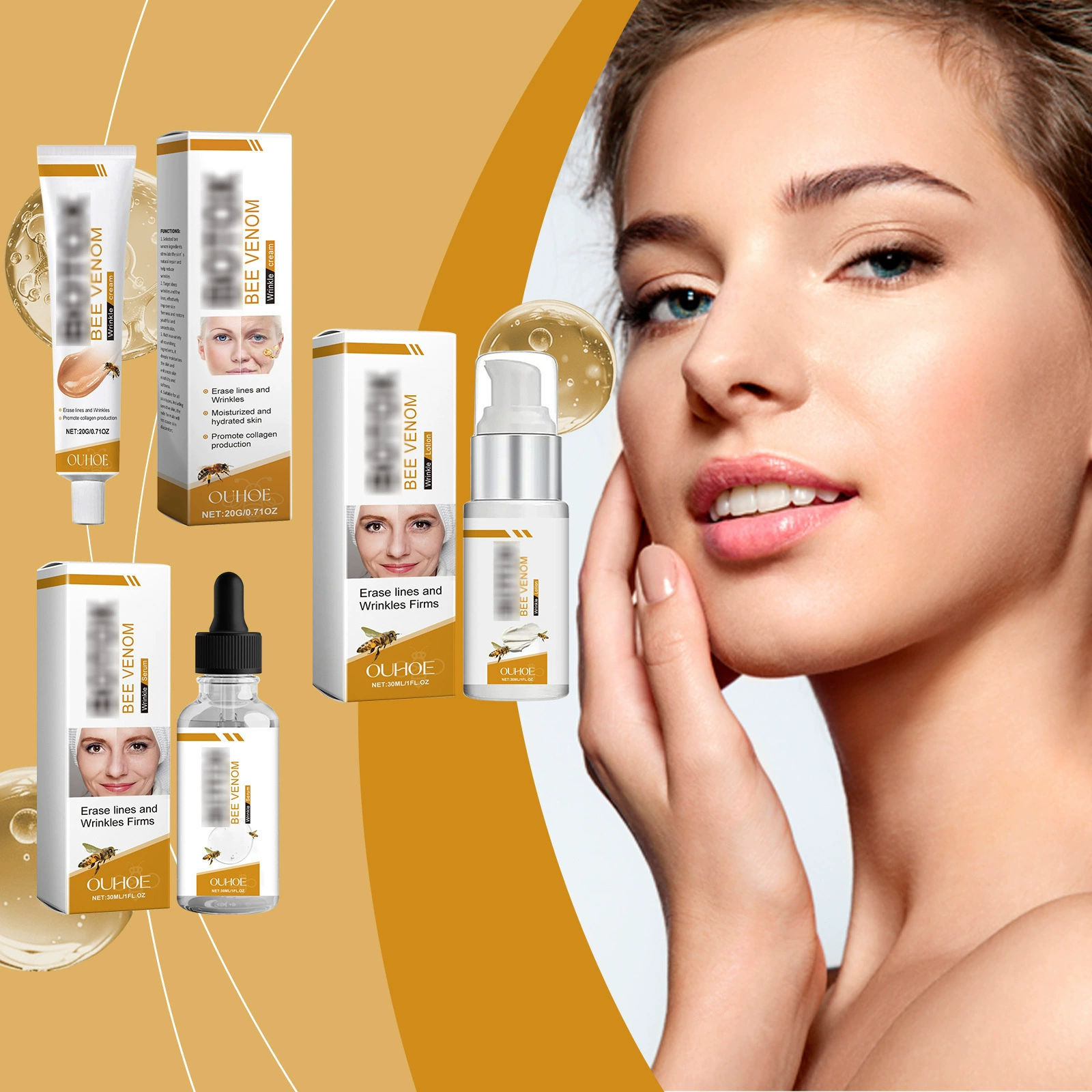 Набор для ухода за лицом OUHOE Bee Venom увлажняет, питает, увлажняет и уменьшает тонкие линии на лице и смягчает уход за кожей.