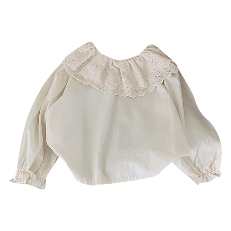 Ropa para niños camisa de cuello de muñeca para niñas 2024 Primavera y otoño Nueva camisa de cuello de loto para niñas de estilo coreano camisa de manga larga para niños