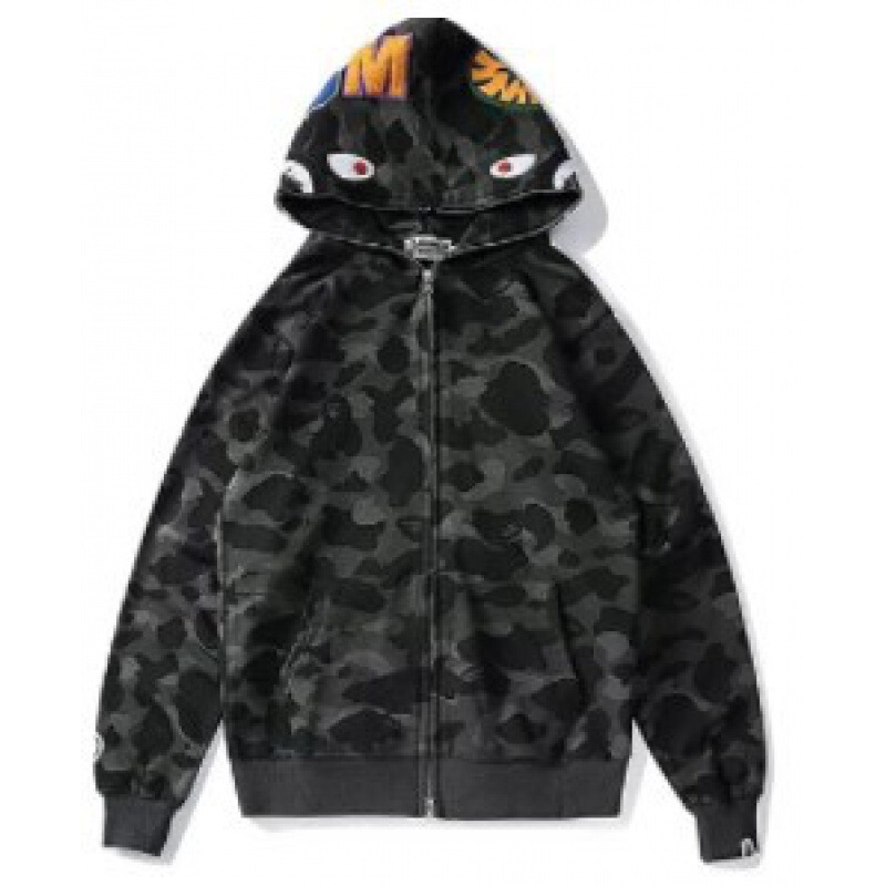 2025 [健康布] 3D デジタル印刷 Bape ブランド シャークヘッド スウェットシャツ メンズ カップル ジッパー カーディガン ベルト付き|undefined