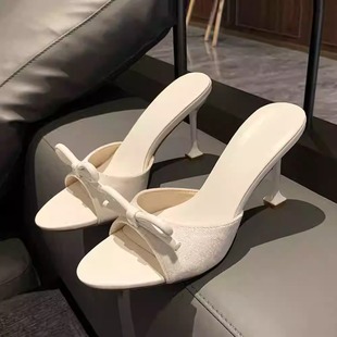 Sandals Women's Summer Outer Wear 2025 New Arrival Slides Fairy Fashion Bow Slippers Sandals High Heels