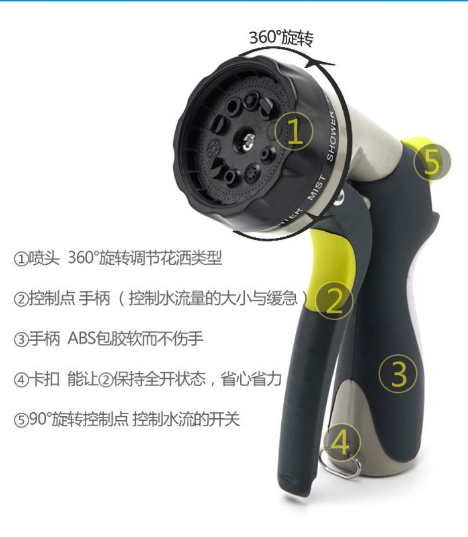 High pressure car wash garden water gun garden gardening watering tool 10 function zinc alloy front wrench garden water gun