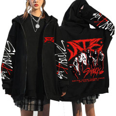 Stray kids ATZ歌手グループ周辺の原宿プリントのパーカーと帽子のゆったりしたファスナーのパーカーの卸売り