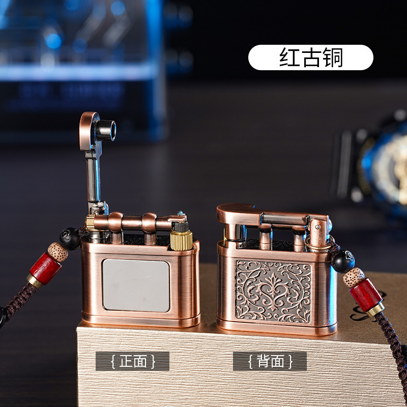 金属製の灯油ライター、ロゴや模様を刻むことができ、昔ながらの青銅製唐草模様の揺動式サイドスライド点火灯油ライター|undefined