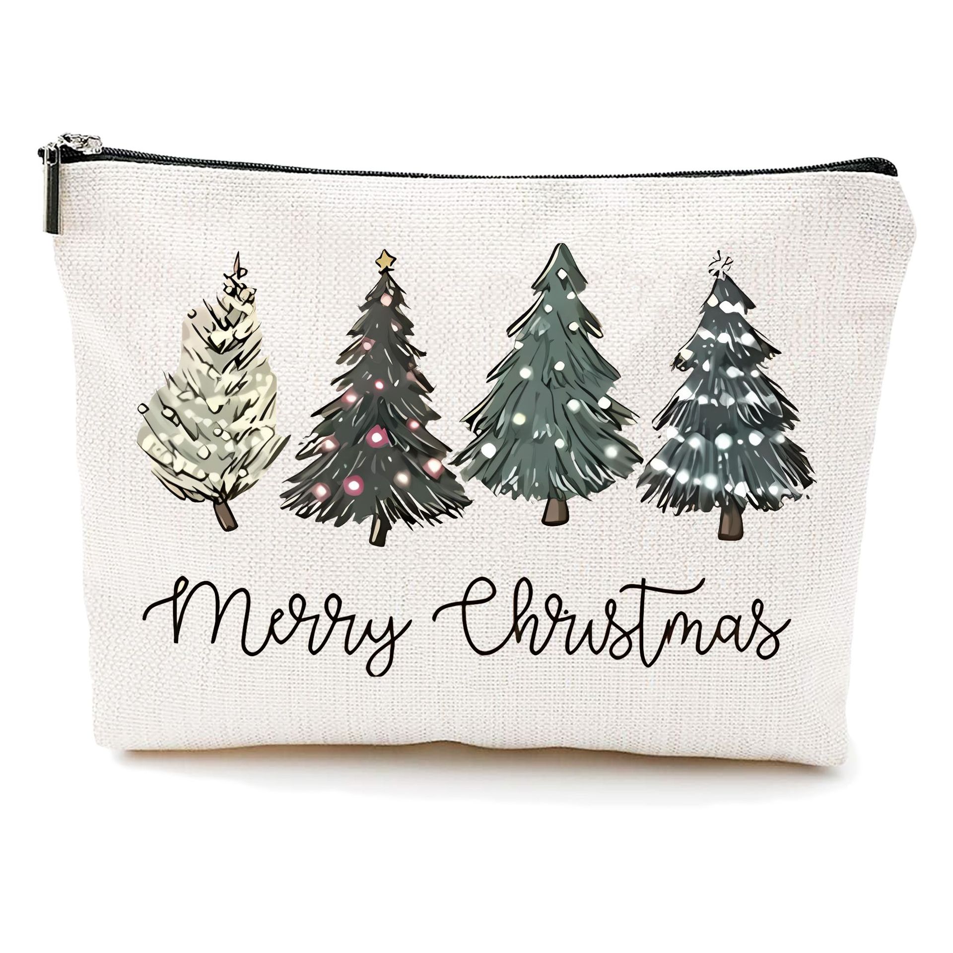 Bolsa de maquillaje transfronteriza de Amazon damas bolsas de maquillaje de patrón creativo de Navidad bolsas de almacenamiento de lino bolsa de cremallera impermeable