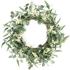 春の夏の大きい藤の輪の藤の条のユーカリのシミュレーションのベリーの花輪のユーカリの門はイースターのクリスマスの装飾品を掛けます。