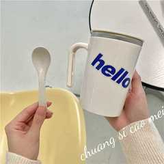 ins high-looking simple mug stainless steel 304 large capacity easy to clean heat insulation fall-resistant water cup with lid spoon