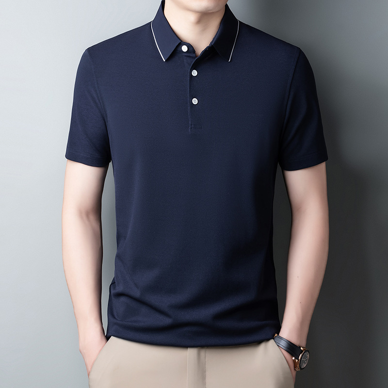 Counter Genuine Silk Lapel Short-Sleeve Polo Shirt for Men, Summer Fashion Casual Style for Young and Middle-Aged Dads