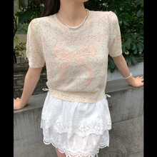 韩系重工珠片蝴蝶设计感2024新款夏季气质显瘦短袖针织衫洋气女