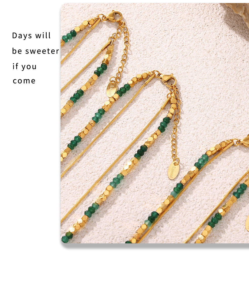 Natural Stone Crystal Pendant Necklace Double Layer Stainless Steel_voghion.com
