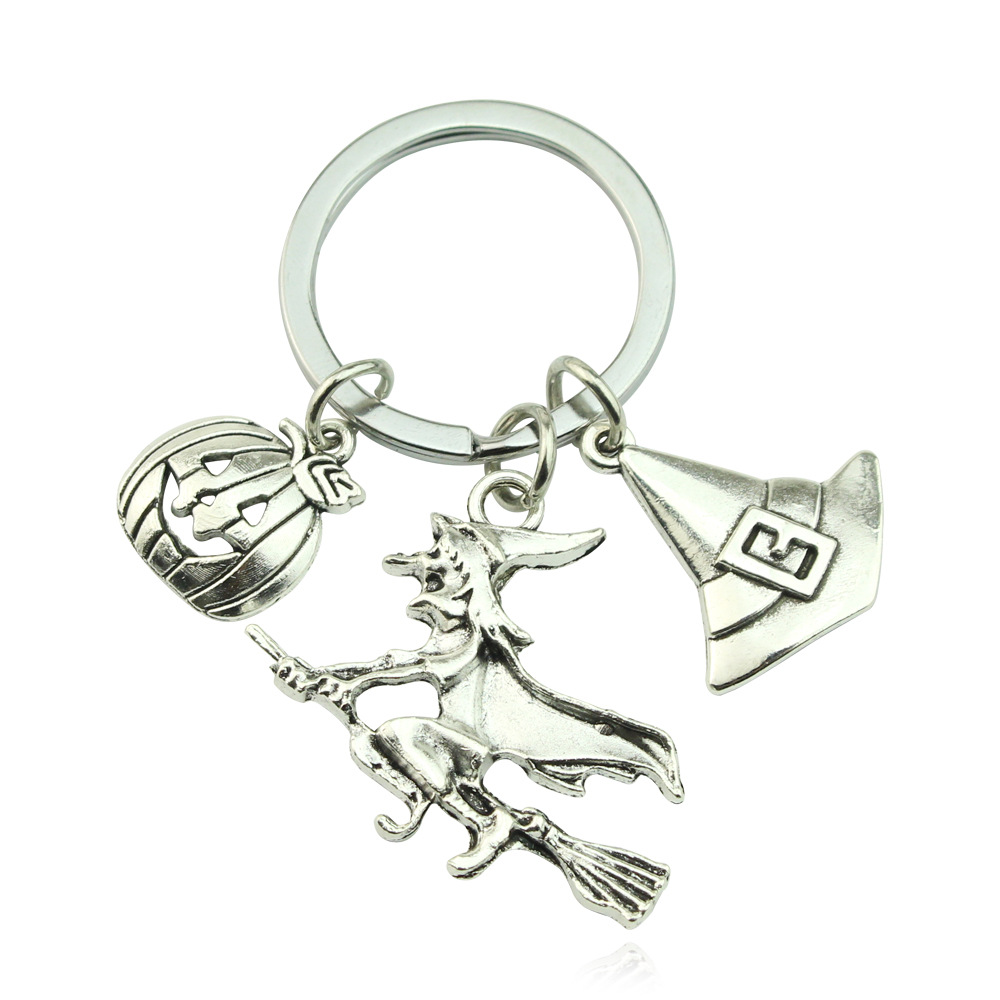 Europeo y americano transfronterizo Venta caliente Halloween bruja sombrero escoba combinación llavero personalidad moda llavero pequeño regalo