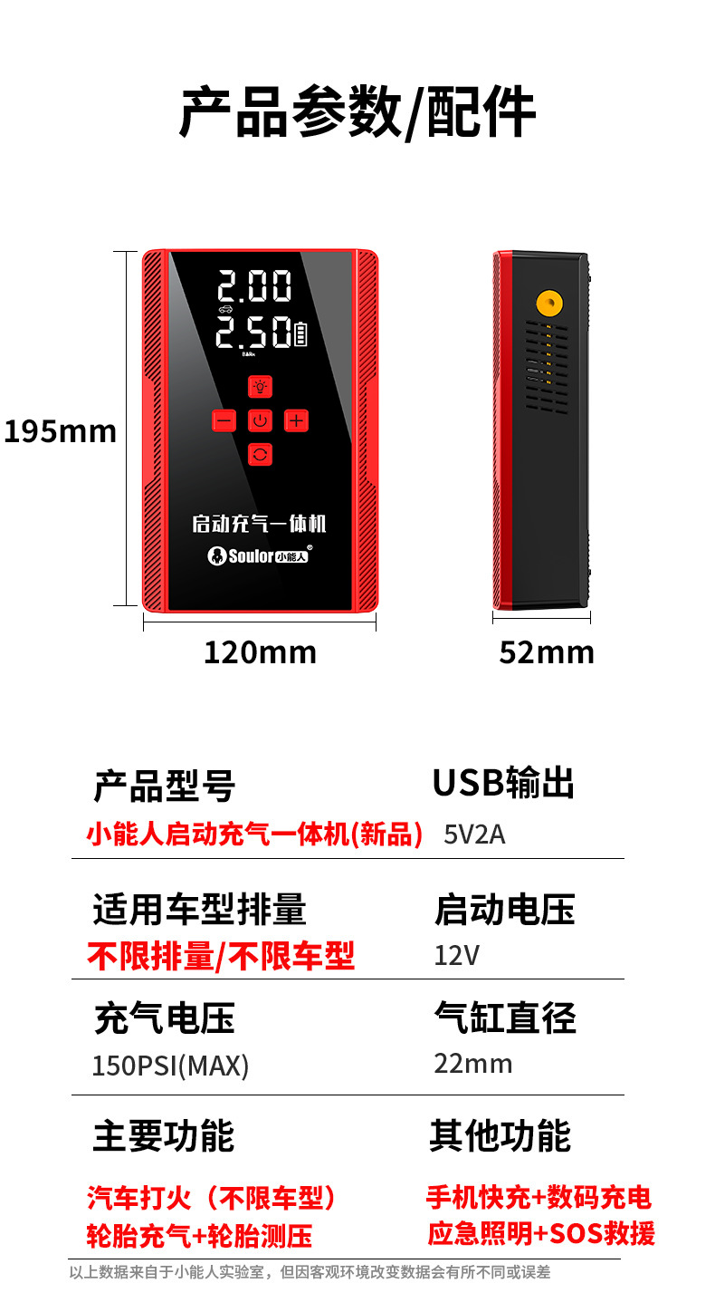 Xiaonengren Car Emergency Jump Starter and Air Pump All-In-One Device, Car Battery Emergency Booster, Magic Device