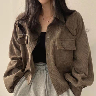 Short Coat Spring and Autumn 2024 New Cardigan Corduroy Design Sense Niche Maillard Wear Top Early Autumn