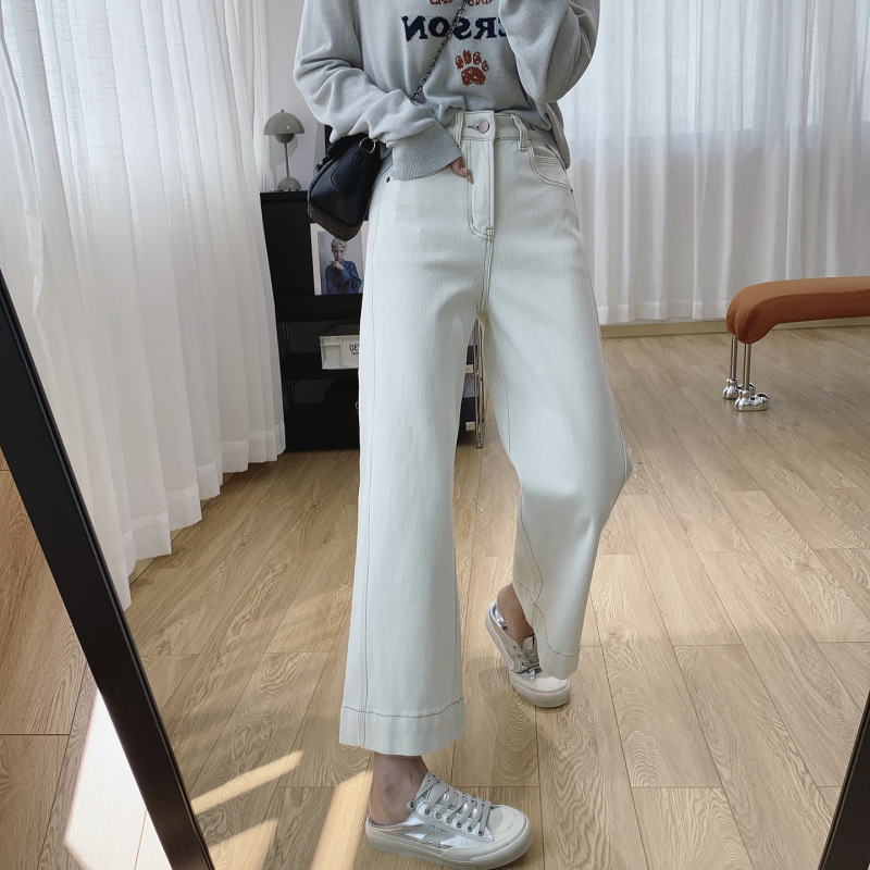DN美拉德四面弹高腰显瘦牛仔裤女秋季九分裤子宽松窄版直筒奶奶裤|undefined
