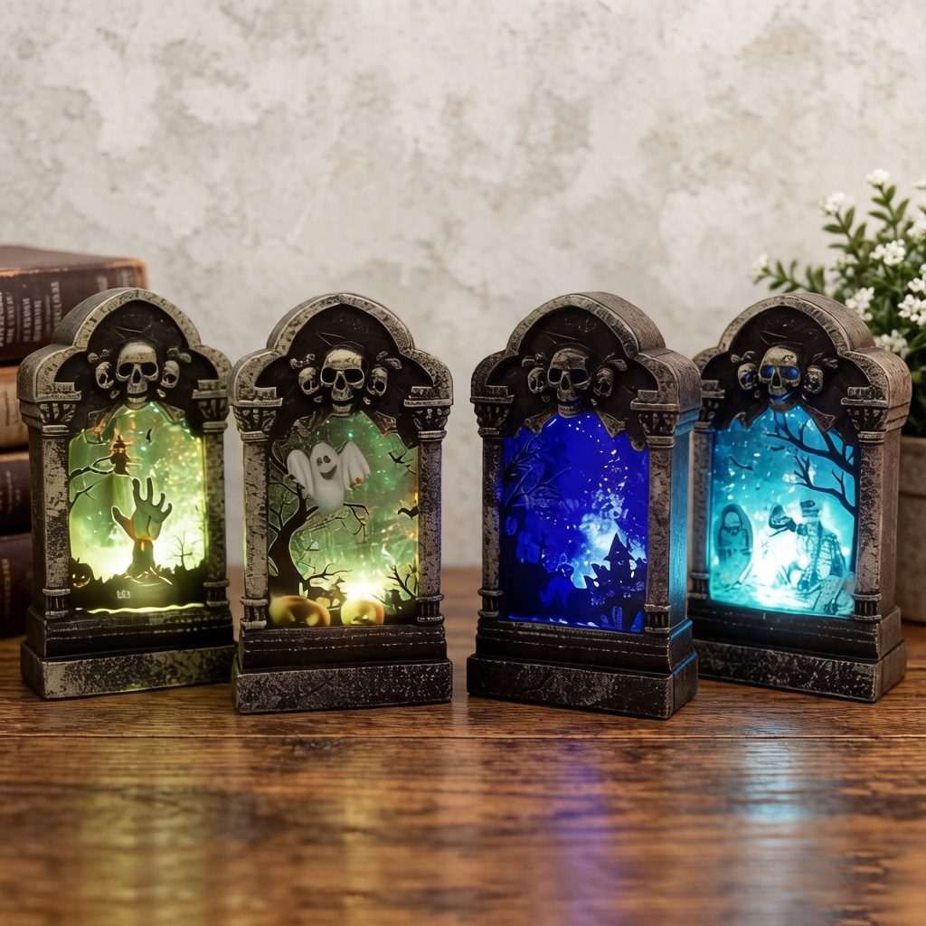 Lámpara de lápida de Halloween nueva decoración LED accesorios lámpara de vela colorida lámpara de calabaza portátil lámpara de calabaza