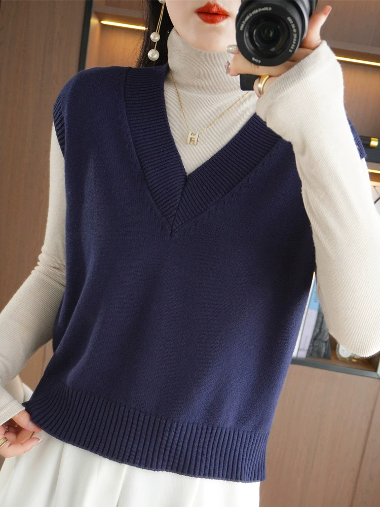 2023 весна и осень новый свободный дикий ленивый ветер втулочный жилет без рукавов трикотажный свитер для женщин
