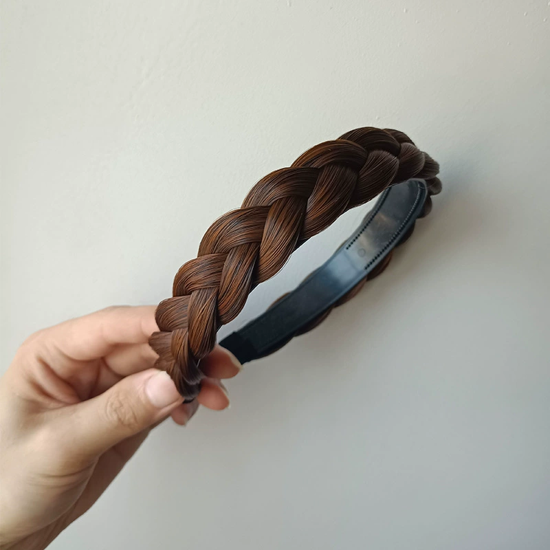 handmade wig headband with pigtail, scalloped hair accessory, matte silk, Ø≈15 cm