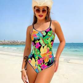 2026跨境欧美印花连体比基尼泳衣亚马逊沙滩性感度假bikini游泳衣